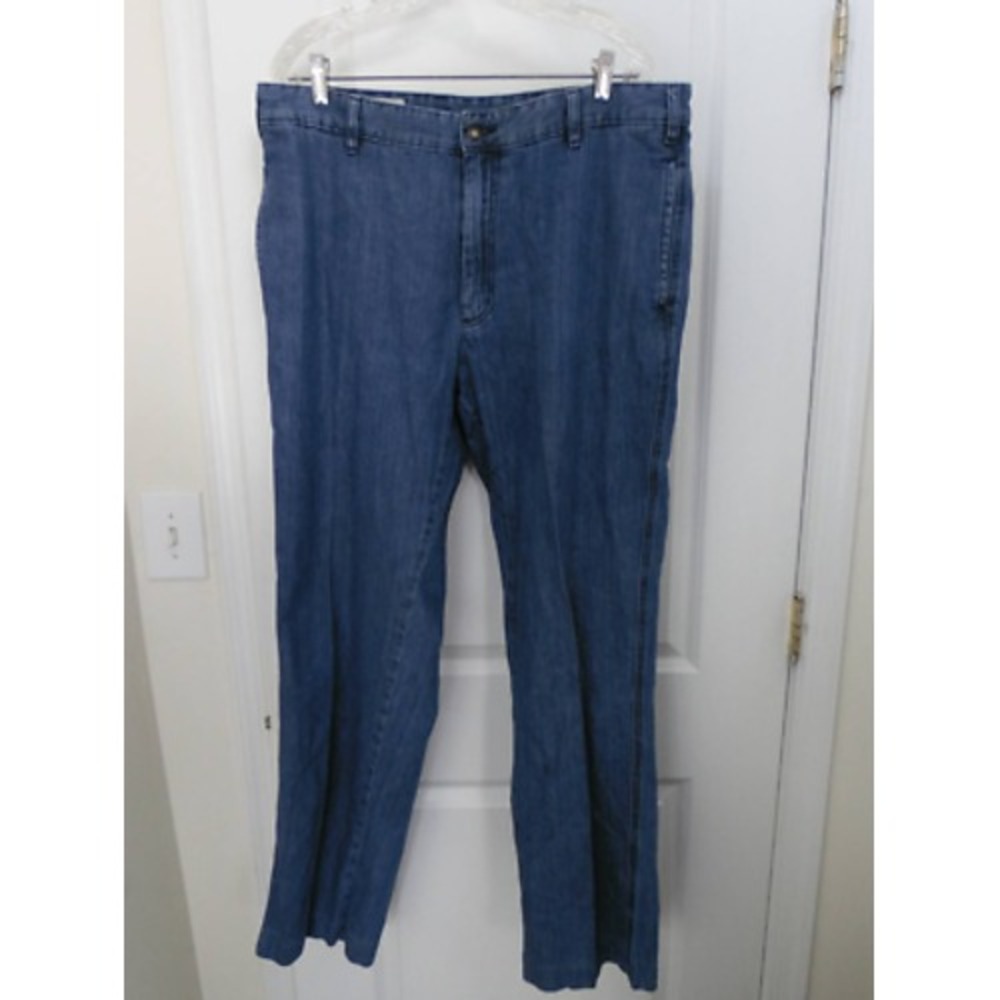 Orvis Womens Straight Leg Pants Blue Pockets Flat Front 100% Cotton‎ 38
